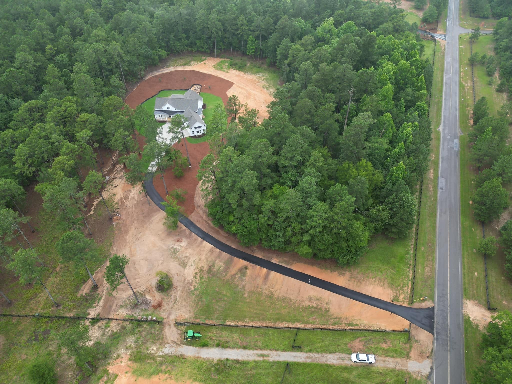 Aerial view house forest erosion control