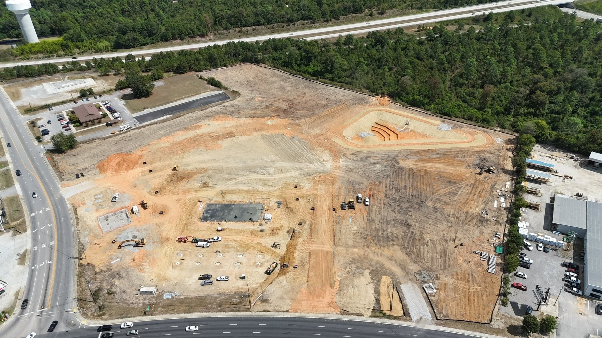 Construction site aerial view forest clearing