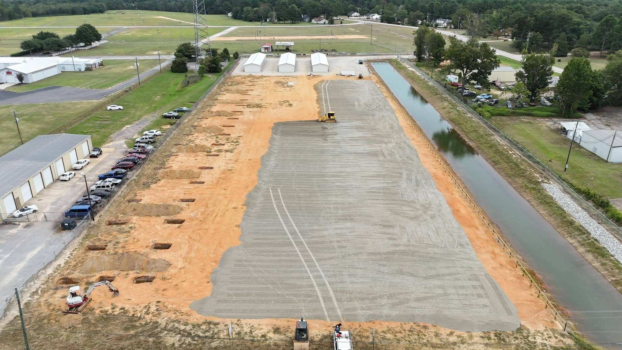 Construction site concrete pad and retention pond